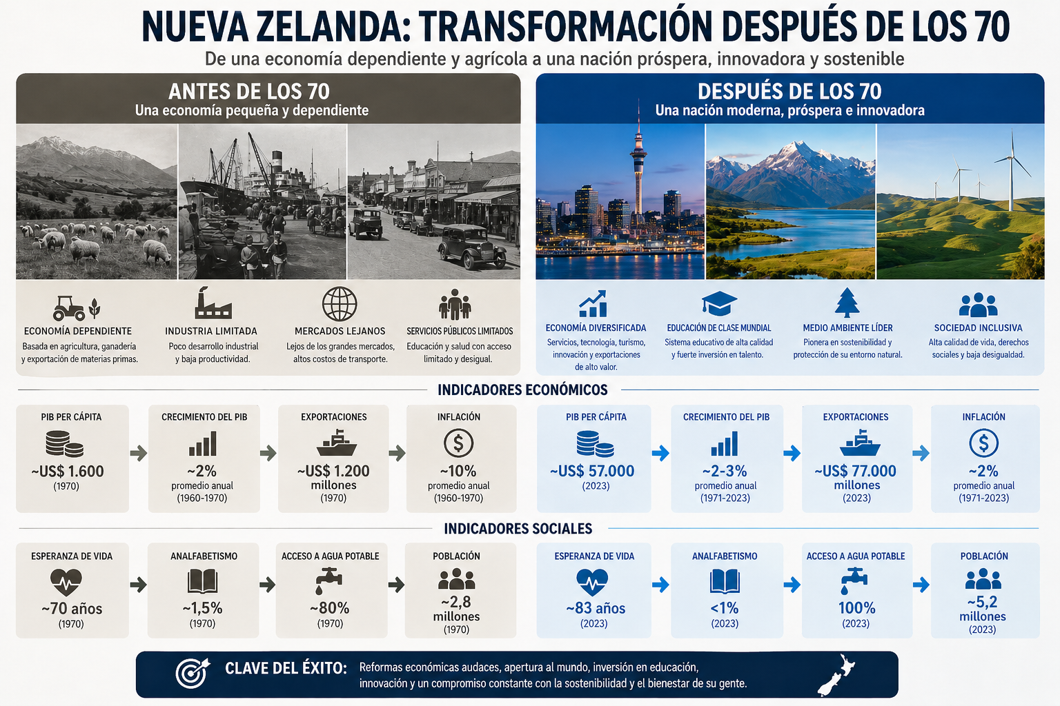 Transformación de Nueva Zelanda: de economía agrícola a nación próspera y sostenible